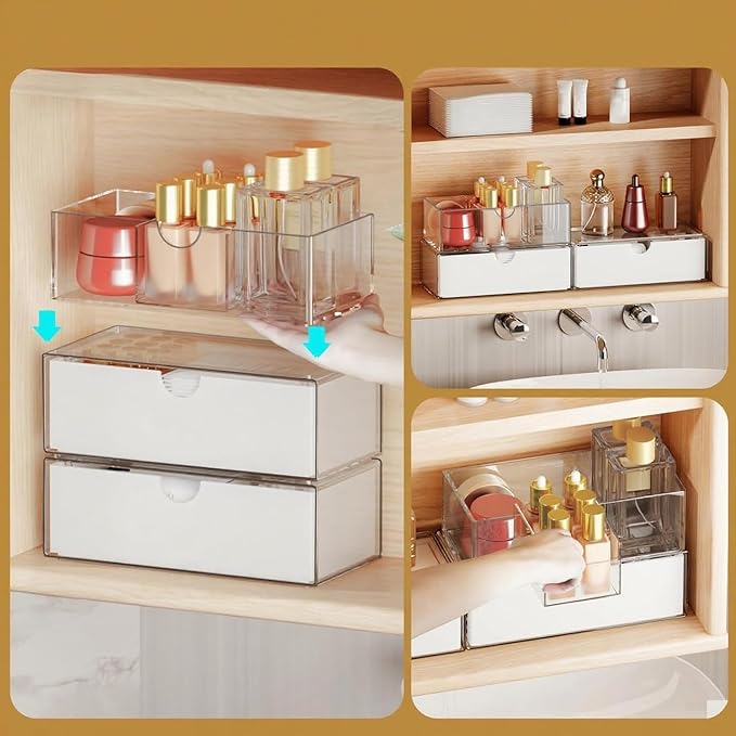 3 Tier Medicine Cabinet Organizer and Storage,Stackable Bathroom Medicine Organizer with Removable Dividers, Plastic Vanity S