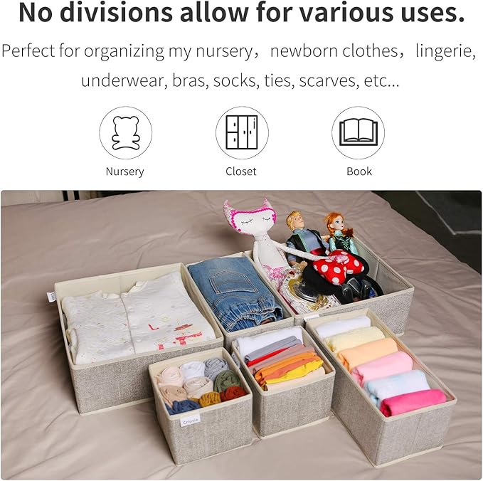 Criusia Underwear Drawer Organizer, 6 Set Foldable Underwear Drawer Organizer and Closet Dividers,Storage Box for Clothes, So