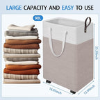 HomeHacks Laundry Basket with Wheels, Rolling Laundry Hamper, Collapsible & Waterproof Clothes Hamper, Narrow Corner Bins wit