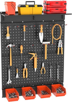TORACK Garage Metal Pegboard with Accessories, Tools Organizer Peg Board with Pegboard Hooks, Wall Mounted Bins, Tool Storage