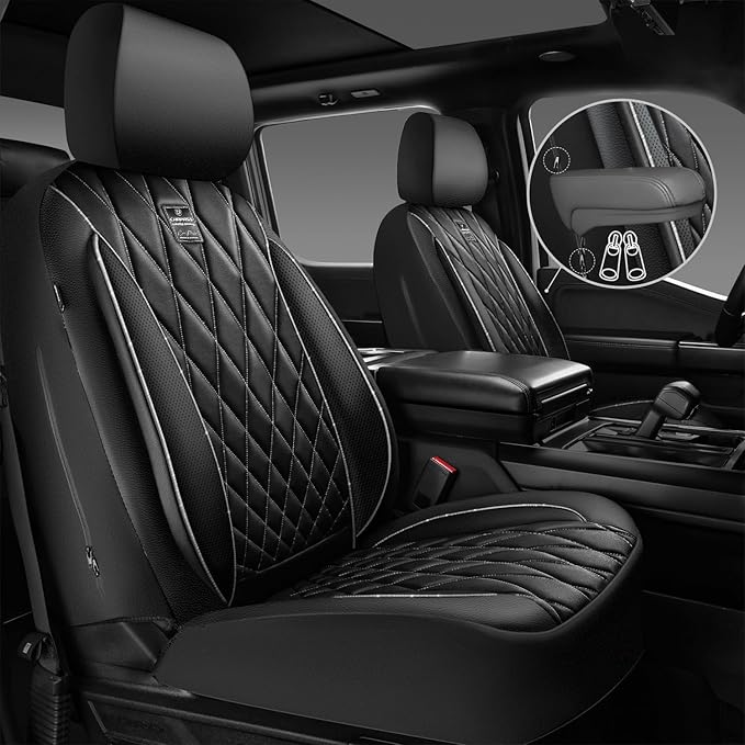 CAR PASS Piping Luxury Leather Two Front Car Seat Covers,Silver Glitter Waterproof Seat Cover Compatible with Front Seat Armr