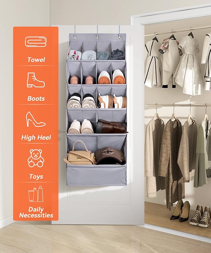 FENTEC 1 Pack Over-the-Door-Shoe-Organizers,Hanging Organizers with Large Pocket Shoe Holder Hanging Shoe Rack for Closet Sho