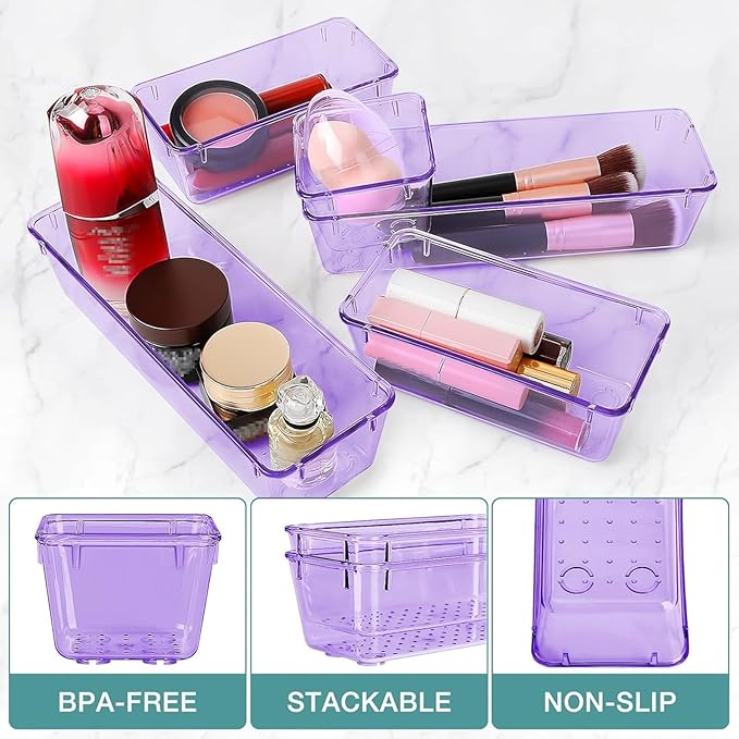 StorMiracle 25 PCS Drawer Organizer Set, 4 Varied Size Bathroom and kitchen Drawer cabinet organizer Trays, Clear Storage Bin
