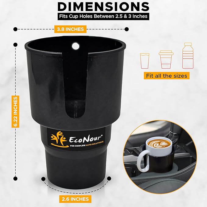 EcoNour Car Cup Holder Expander | Fits 32/40 oz Hydro Flasks, Yeti, Nalgene & Large Bottles up to 3.8" | Universal Cup Adapte