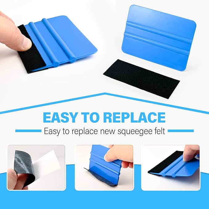 Gomake 20 Pack Vinyl Squeegee with 20PCS Felt Fabric for Tint Film Decal Squeegee Application Tool Vinyl Wrap Installation Wallpaper Smooth Tool (Black and Blue, 20)