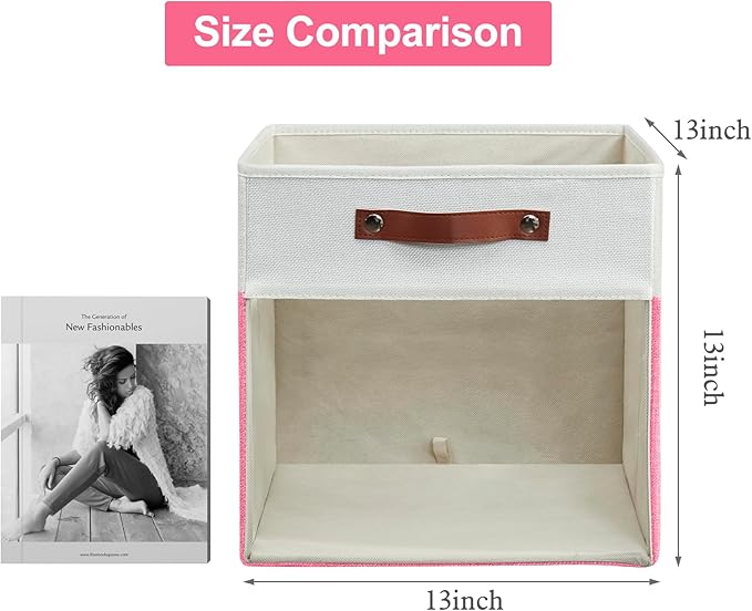 Bagnizer Storage Cubes, 4 Pack Linen Foldable Storage Bins (13 x 13 inch) with Clear Window and Handles, Fabric Organizer for