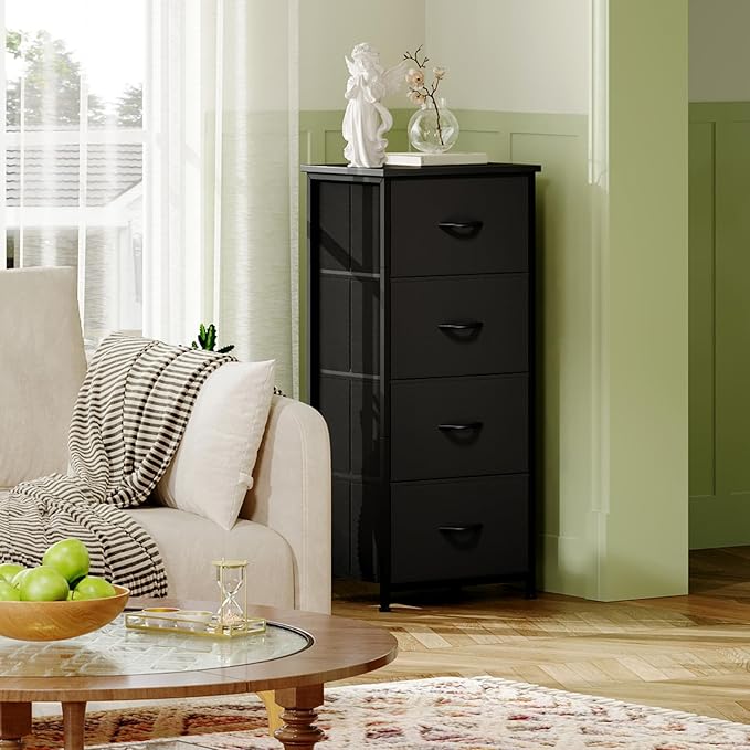 Somdot Dresser for Bedroom with 4 Drawers, Storage Organizer Chest of Drawers with Removable Fabric Bins for Closet Bedside L