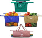 Shopping Cart Bags for Groceries, 4-Pack Collapsible Reusable Grocery Cart Bags with Sturdy Carry Handles + 1 Insulated Bag, 