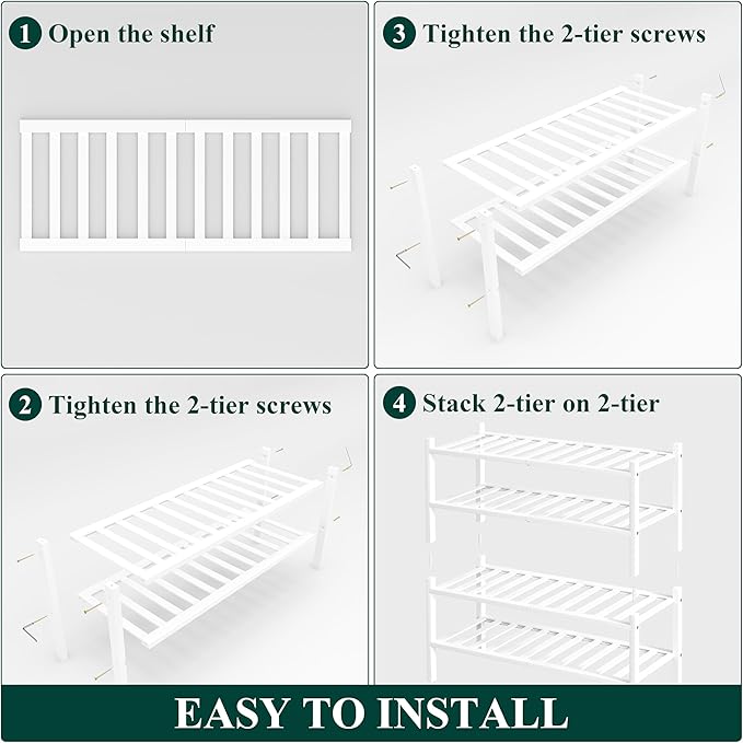 Smiry Shoe Rack, 4 Tier Bamboo Shoe Organizer, Stackable Free Standing Wooden Shoe Storage Shelf for Closet, Entryway, Front 