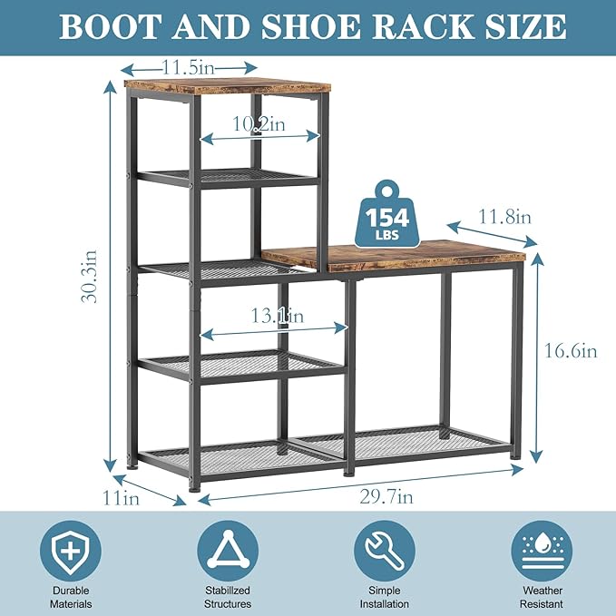 Shoe Rack Bench for Entryway,Free Standing Shoe Storage Organizer for Front Door Entrance,4-Tier Boot Rack Holder Shelf for C