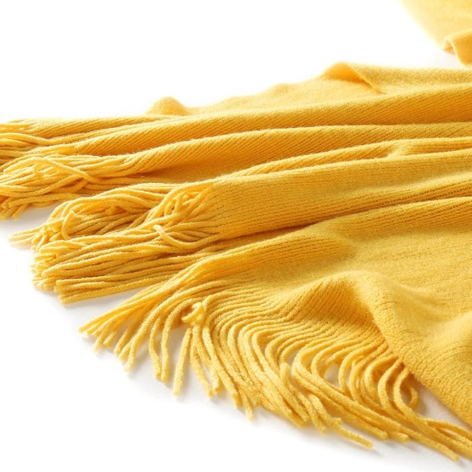 Homiest Decorative Knitted Throw Blanket with Fringe Soft & Cozy Tassel Blanket for Couch Sofa Bed (Yellow,50x60)