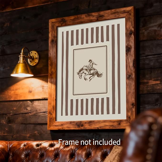 Vintage Western Wall Art Striped Rodeo Decor Southwest Cowboy Poster Canvas Prints Retro Stamp Mid West Mid Century Artwork P