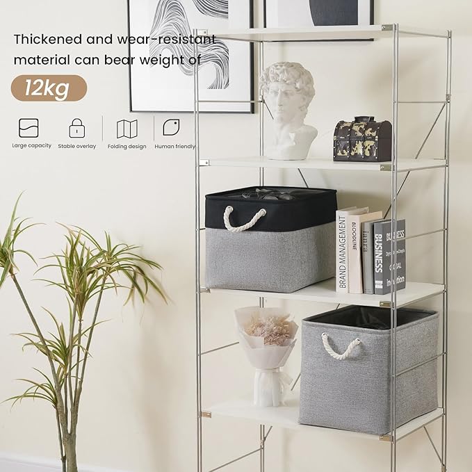 Large Storage Baskets- 16x12x12 inch Storage Bins for Shelves and Closet Organizing, Foldable Fabric Bin for Home Organizatio