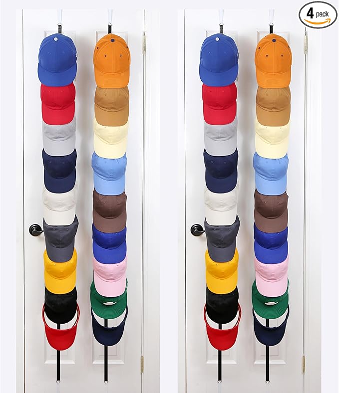 Perfect Curve Hat Organizer CapRack 2-Pack | Over-The-Door Hat Rack and Organizer | Baseball Cap Rack | Hat Rack for Door | 4