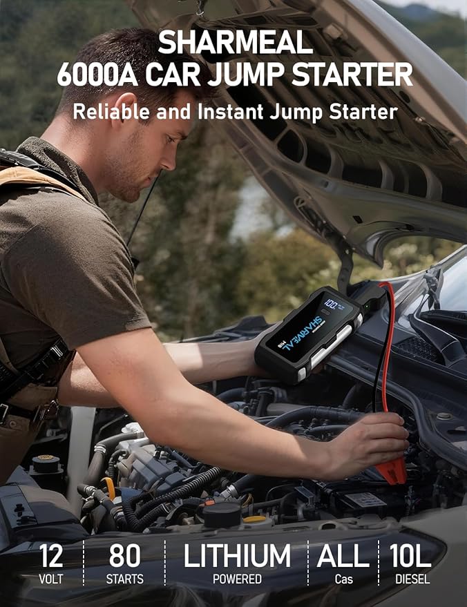 Jump Starter 6000A, 12V Car Battery Jump Starter with USB Quick Charge (Up to All Gas or 10.0L Diesel Engine), Battery