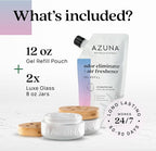 Azuna Air Freshener & Odor Eliminator for Strong Odor | 2 Room Kit Includes (2) 8 oz. Empty Luxe Glass Jars & 12 oz | Refill 