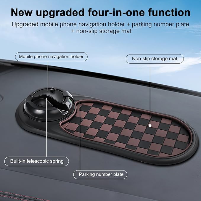 Multifunction Car Anti-Slip Mat,360° Rotatable Multifunctional Car Dashboard Mobile Phone Holder with Temporary Parking Numbe