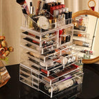 Cq acrylic Clear Makeup Storage Organizer Drawers Skin Care Large Cosmetic Display Cases Stackable Storage Box With 11 Drawer