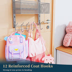 Consumest Over The Door Hooks Organizer - 4 Tier Door Coat Rack with 3 Baskets and 12 Hooks, Stainless Steel Towel Hanger for
