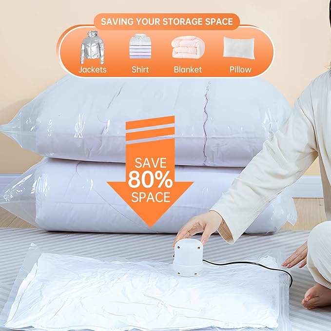 12 Pack Vacuum Storage Bags with Electric Pump, (3 Small, 3 Medium, 3 Large, 3 Jumbo) Vacuum Seal Bags for Clothing, Space Sa