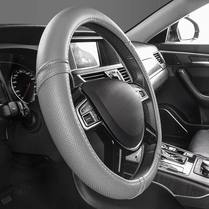 Car Pass Classical Leather Automotive Universal Steering Wheel Covers,Universal Fit for Suvs,Trucks,Sedans,Cars,Vans,14.5-15i