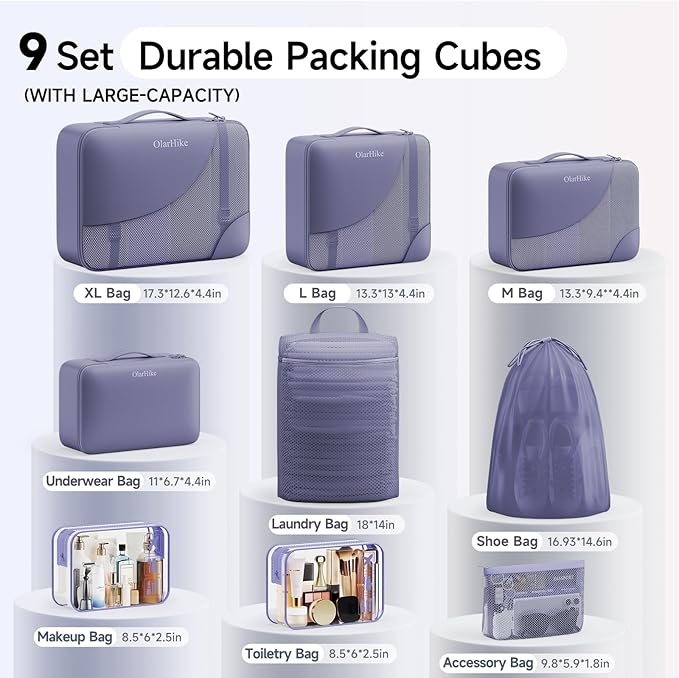11 Set / 9 Set Packing Cubes for Travel,Gifts for Women Mom Kids,TSA Approved Bags for Makeup, Cosmetic, Toiletry, Organizers