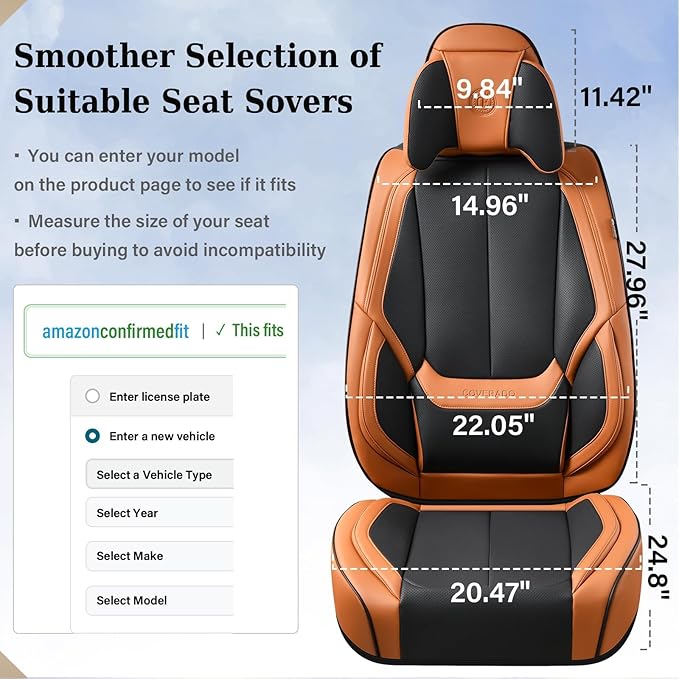 Coverado Universal Seat Covers Front, 2-Pack Universal Seat Covers for Cars, Waterproof Nappa Leather Car Seat Covers with He