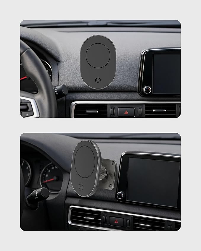 Magsafe Magnetic Car Cell Phone Holder with AMPS Mounting Plate - Fast Charging Phone Stand Compatible with MagSafe, iPhone, Samsung (Drill Base AMPS Plate)