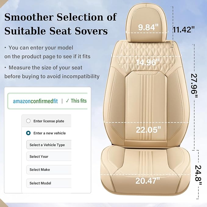 Coverado Seat Covers, Car Seat Covers Front Seats, Beige Seat Cover, Waterproof Car Seat Cushion, Front Car Seat Covers Leath