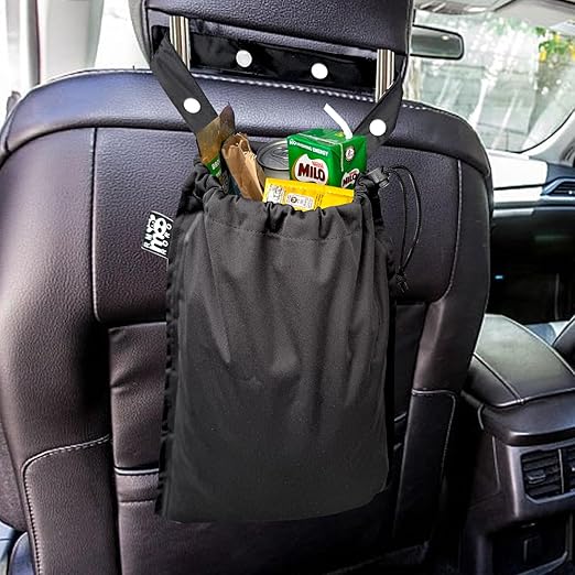 Cute Hanging Car Trash Garbage Bag 100% Leakproof Waterproof Multipurpose for Car Back Front Seat Console with Hanging Strap (Black)
