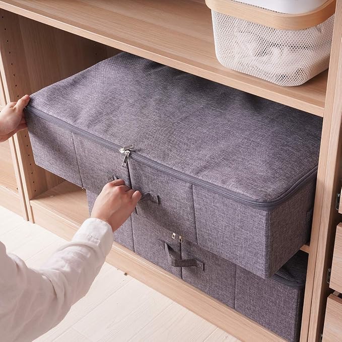 iwill CREATE PRO Underbed Storage Boxes for Bedding/Garment/Duvets/Blankets/Shoes, Folding Fabric Rigid Under bed Storage Bin