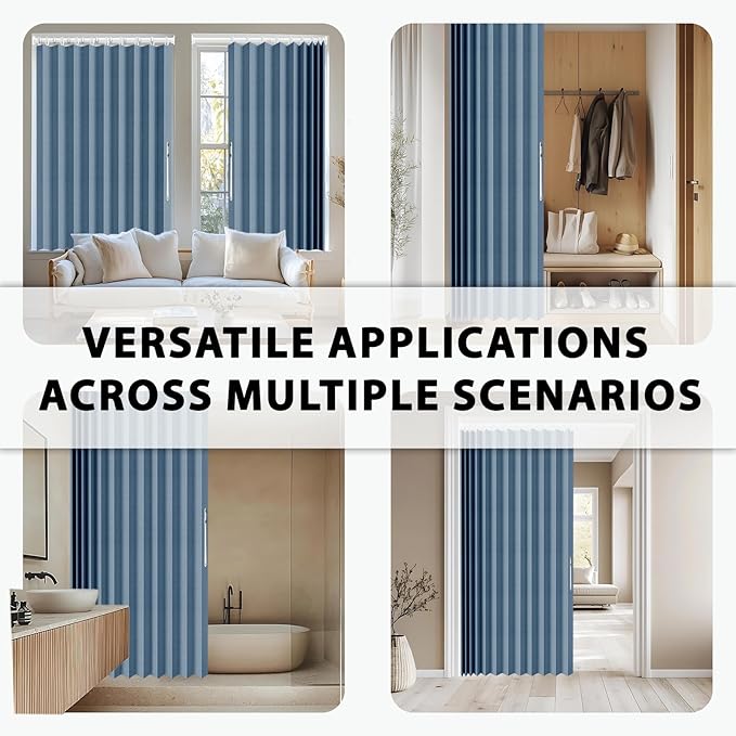 Jilron Accordion Door Curtain Set - 100% Blackout, with Curtain Rod Included, for Bedroom Privacy Protection (Blue-43 W x 78"