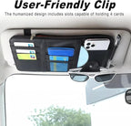 2 PCS Car Visor Organizer, Sunglasses Holder for Car Sun Visor, Leather Sunvisor Organizers with Sunglass Holder & Card Sleeve Pocket, Vehicle Accessories for Most Vehicle, Black