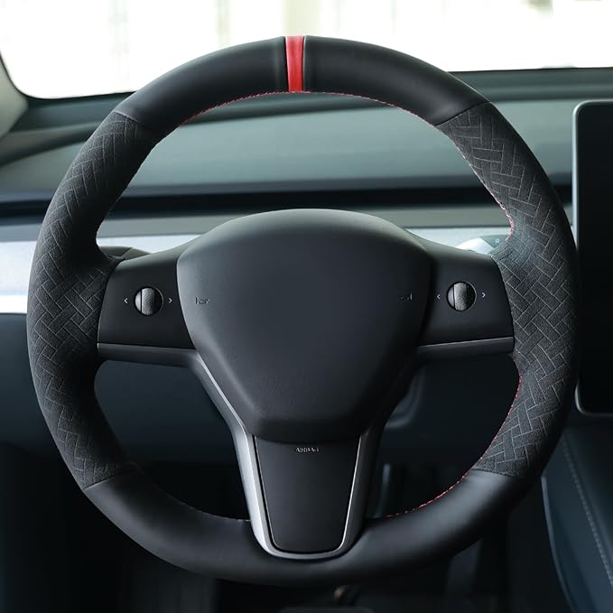 MEWANT Hand Stitched Steering Wheel Cover for Tesla Model 3 2017-2023 / Model Y 2020-2023 for Tesla Model 3/Y Accessories