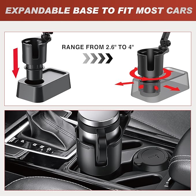 Frokom Cup Holder Expander for Car,Upgraded Car Cup Holder Expander Adapter with Offset Adjustable Base and 8" Tray, Fit Most