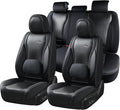 Coverado Car Seat Covers Full Set, Black Seat Covers for Cars, Waterproof Nappa Leather Automotive Seat Covers with Lumbar He