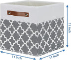 Temary 11x11x11 Cube Storage Bins Cube Organizer Bins 4 Pack Canvas Storage Bin for Home, Cube Storage Basket with Leather Ha