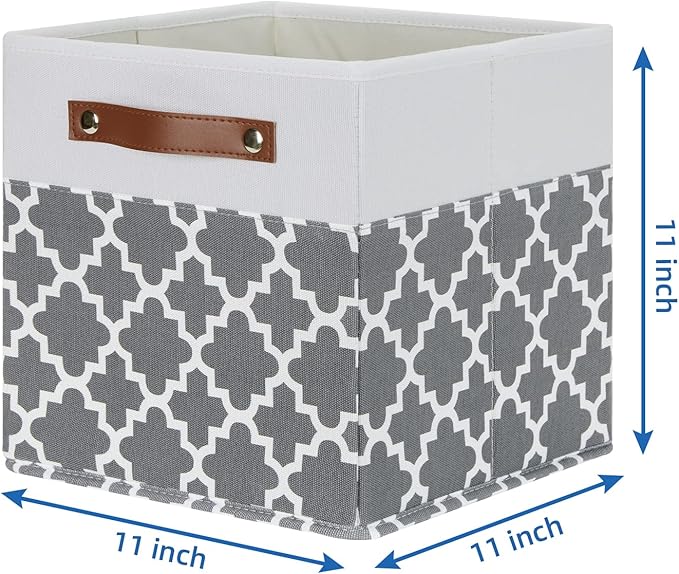 Temary 11x11x11 Cube Storage Bins Cube Organizer Bins 4 Pack Canvas Storage Bin for Home, Cube Storage Basket with Leather Ha
