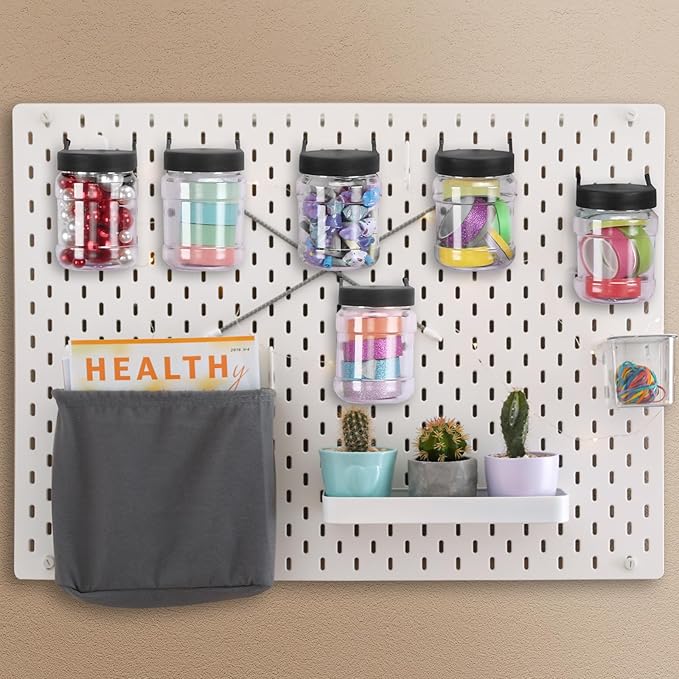 Unittype 20 Set Pegboard Organizer Accessories Peg Boards Jars with Lids Plastic Pegboards Bins Storage Containers Clear Peg 