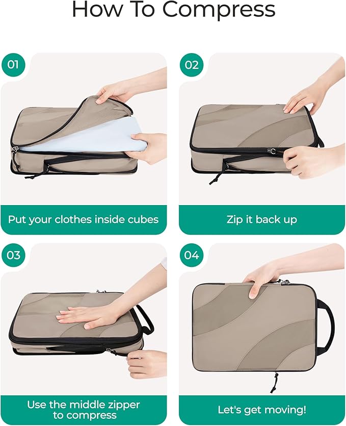 BAGSMART Compression Packing Cubes, 6 Set/4 Set/2 Set Travel Packing Cubes for Carry on Suitcases, Compression Suitcase Organ