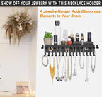Necklace Jewelry Holder Wall Hanging Organizer Hangers Storage Mounted Shelf with 56 Hooks Tray Display Girls Women Metal Doo