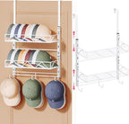 SWTYMIKI Over Door Hat Organizer - 3 Tier Wall Mounted Hat Rack with 2 Adjustable Metal Basket and 3 Hooks, Hanging Baseball 