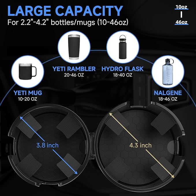 DYLEN Car Cup Holder Expander, 2 in 1 Cup Holder Adapter Extender for Car with Expandable Insert, Fits Yeti, Hydroflask and O
