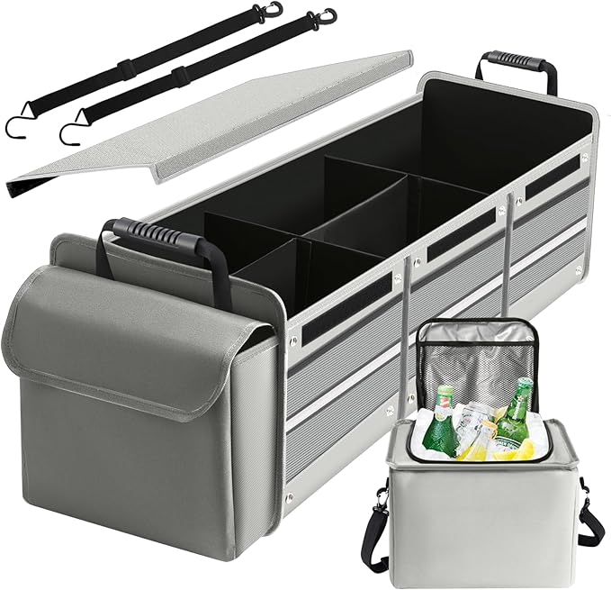 Car Trunk Organizer,115L Heavy Duty Collapsible Trunk Storage, with Insulated Leakproof Cooler Bag Vehicle Cargo Organizer with