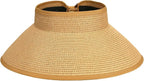 Sun Visor Hat for Women, Wide Brim Straw Summer UV Protection Hat, Foldable Roll-up Packable Beach Cap