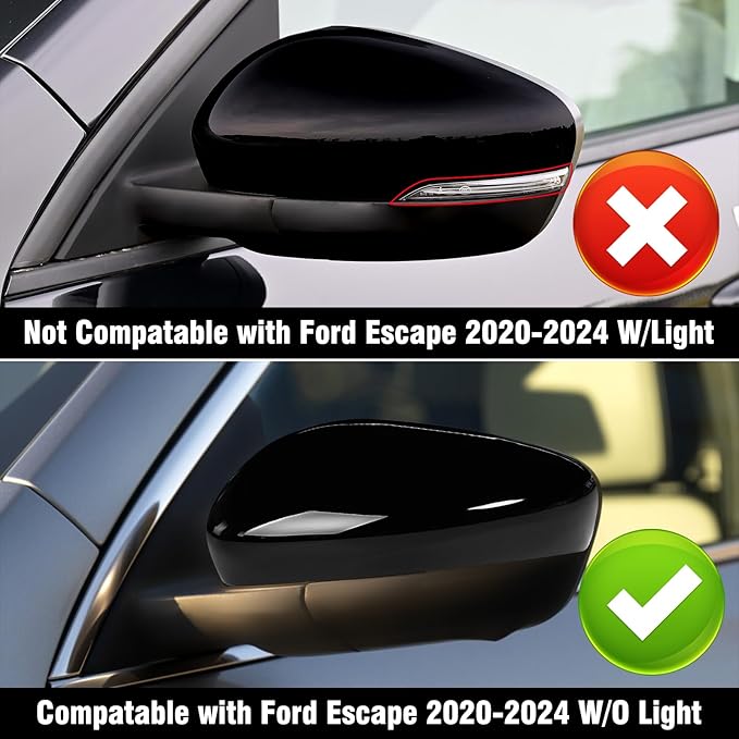 Compatible with Ford Escape SE/SEL Left Driver Side Mirror Cap Cover 2020 2021 2022 2023 2024, Glossy Black Side Door Rearview Mirror Cover Replacement WITHOUT turn signal light