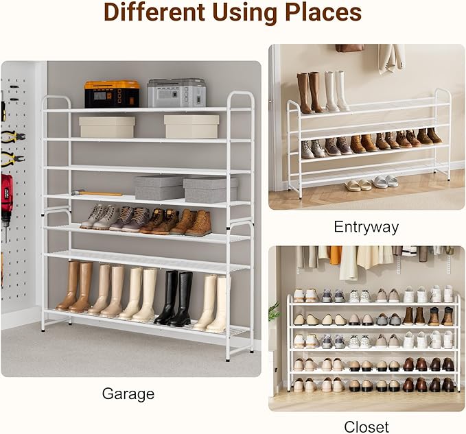 KEETDY 4-Tier Long Shoe Rack for Closet Floor, Wide Shoe Organizer Storage, Stackable Shoe Rack for Entryway Metal Shoe Shelf