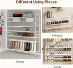 KEETDY 4-Tier Long Shoe Rack for Closet Floor, Wide Shoe Organizer Storage, Stackable Shoe Rack for Entryway Metal Shoe Shelf