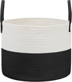 JMvicyroam 115L Extra Large Blanket Basket for Living Room - Woven Cotton Rope Laundry Hamper with Reinforced Handles - Stora