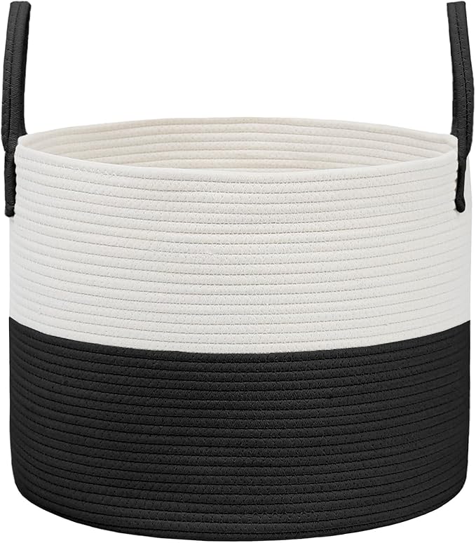 JMvicyroam 65L Extra Large Blanket Basket for Living Room - Woven Cotton Rope Laundry Hamper with Reinforced Handles - Storag